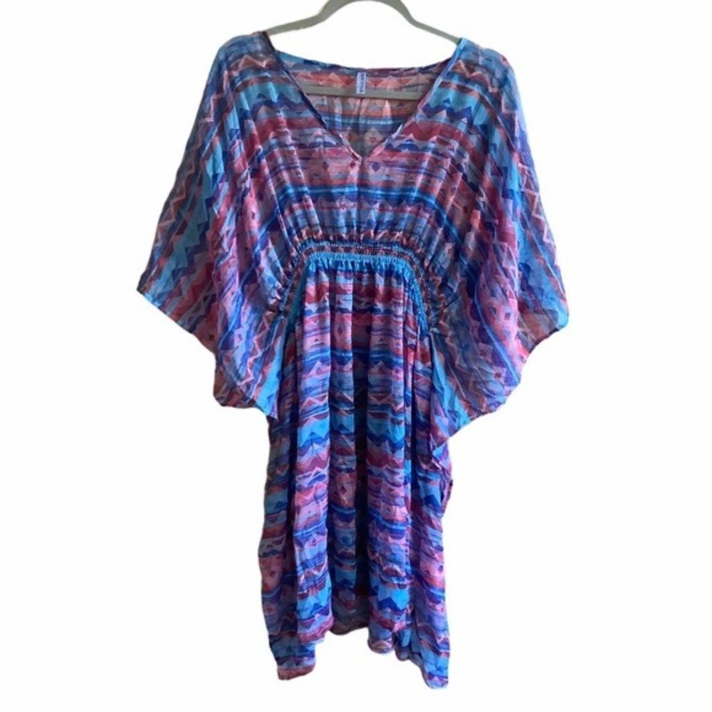 Blue Star Swimsuit Coverup Women One Size Blue Pink Swim Aztec V-Neck 30"-60"